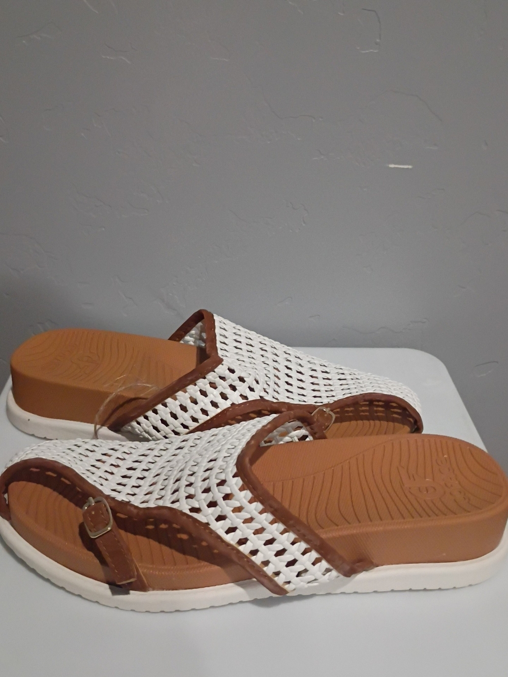Women’s Woven Slide Sandals in White and Brown